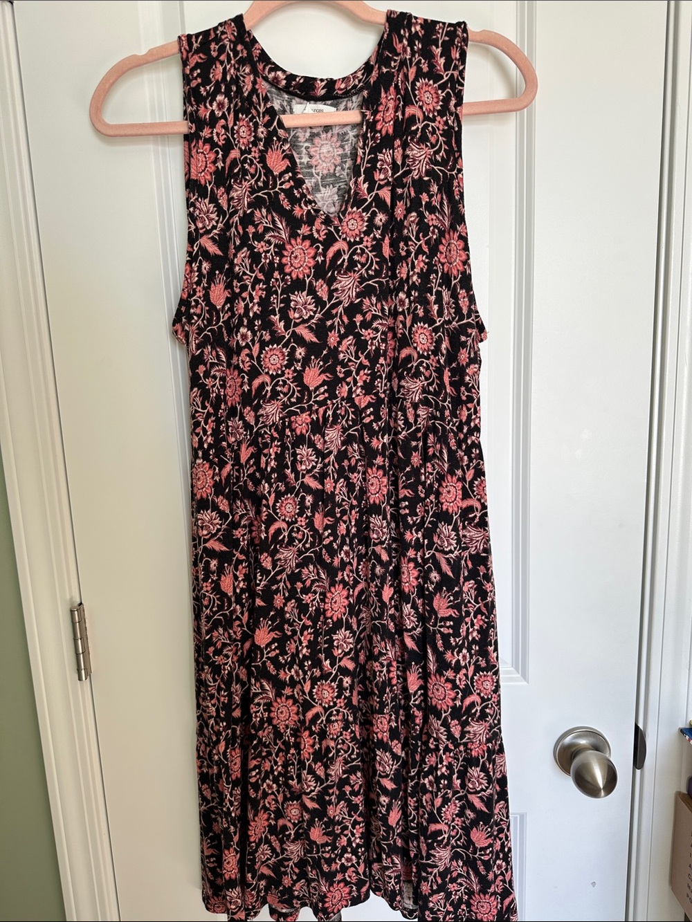 Maurices Black Floral Midi Dress with Pink Print